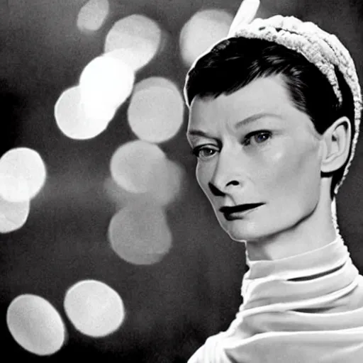 Prompt: tilda swinton as audrey hepburn, in my fair lady