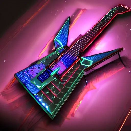 Image similar to a cyberpunk guitar