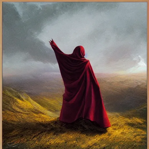 Prompt: a cloak blown by the wind