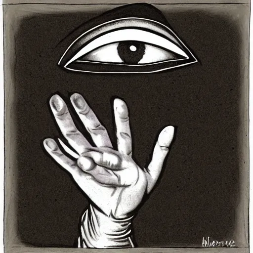Image similar to All Seeing Hand in the style of Mary DeLave