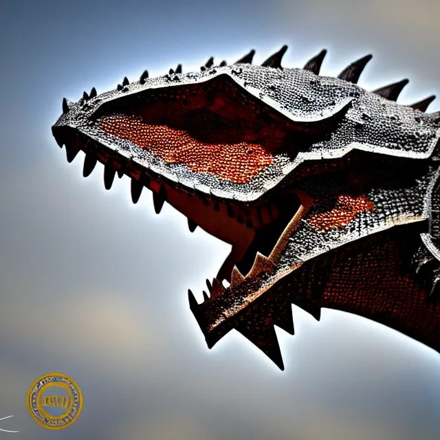 Image similar to armoured dragon, highly detailed, 8 k, hdr, smooth, sharp focus, high resolution, award - winning photo