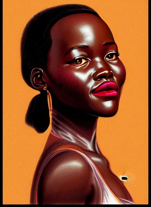 Prompt: twin peaks movie poster art, portrait of lupita nyong'o, from scene from twin peaks, clean, simple illustration, nostalgic, domestic, highly detailed, digital painting, artstation, concept art, smooth, sharp focus, illustration, artgerm, donato giancola, joseph christian leyendecker, wlop