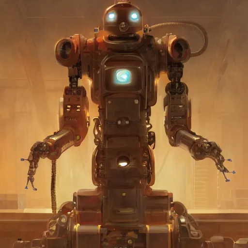 Image similar to a robot, mechanical, intrincate, cinematic lights, wires, volumetric, maximalist, cgscociety by marc simonetti and peter mohrbacher