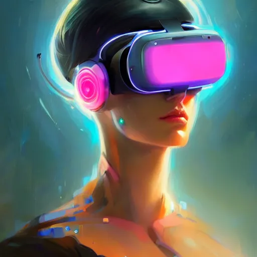 Image similar to portrait of a beautiful cybernetic female wearing a virtual reality headset, cyberpunk concept art by pete mohrbacher and artgerm and wlop and greg rutkowski, digital art, highly detailed, intricate, sci-fi, neon colors, sharp focus, Trending on Artstation HQ, deviantart, unreal engine 5, 4K UHD image