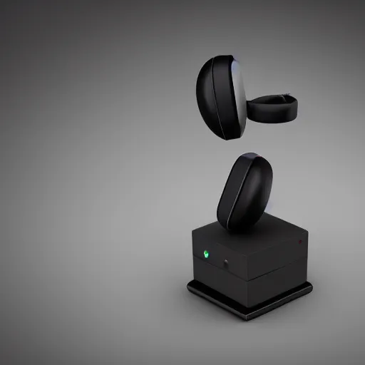 Image similar to wireless headphone stand machine, futuristic, techno, cyberpunk, product design, render, concept, fun, swag