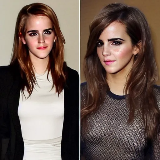 Image similar to emma watson mixed with kim kardashian, 5 0 - 5 0 mixture