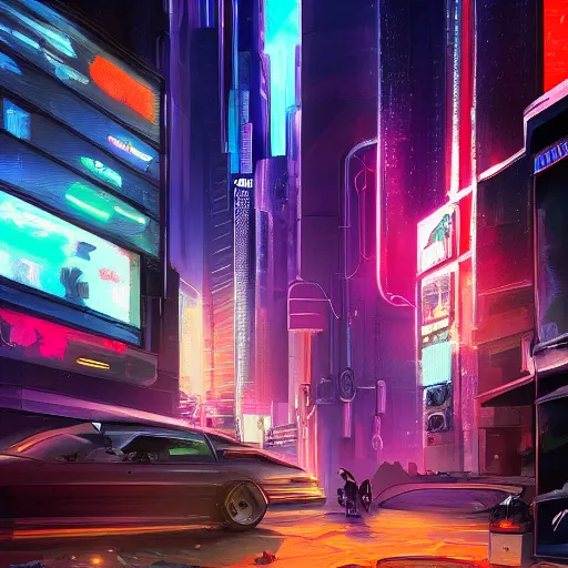 Image similar to a beautiful extremely complex painting of as cyberpunk street digital painting