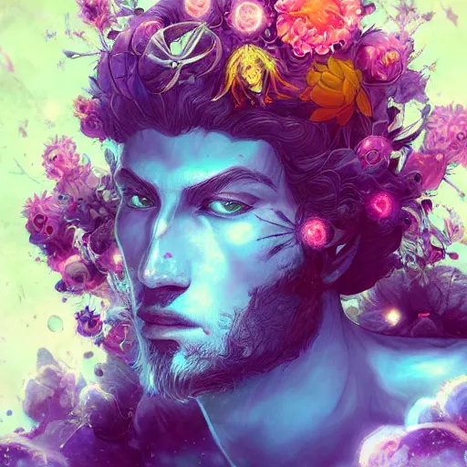 Prompt: a metaphysical flower king, mystical cosmic messenger, 4 k digital illustration by artgerm, wlop, james jean, andrei riabovitchev, marc simonetti, yoshitaka amano, artstation, cgsociety