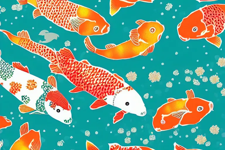 Prompt: a wrapping paper patter with koi fish print, illustration