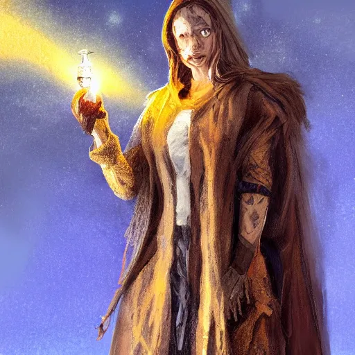 Prompt: a half - length portrait painting of post - apocalyptic moth character wearing a cloak and holding a lantern, dark, character art, epic dramatic fantasy digital art