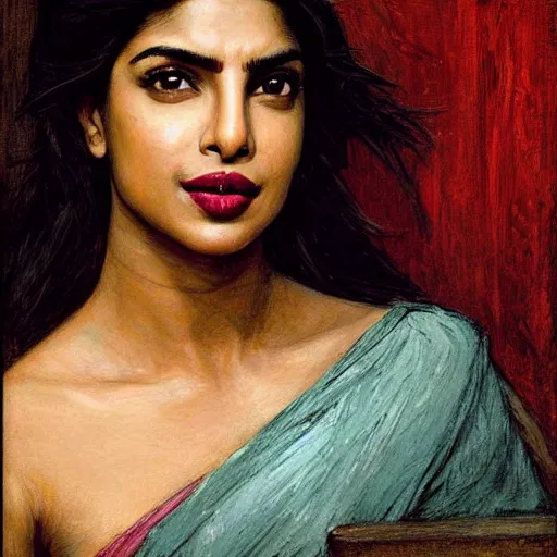 Prompt: Portrait of Priyanka Chopra by John William Waterhouse