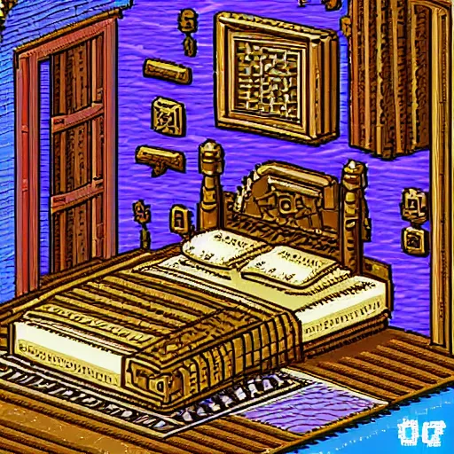 Image similar to 9 0 s bedroom, beautiful detailed pixel art, intricate details, beautiful, dithered gradients, volumetric lighting, 3 d illustration, old school computer game graphics, crpg, d & d, pixel art