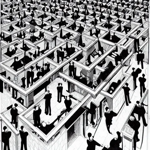 Prompt: a m. c. escher style drawing of a nightclub filled with people