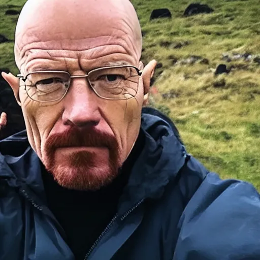 Prompt: walter white taking a selfie on rapa nui