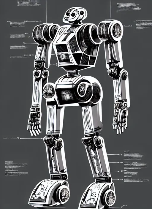 Image similar to very technical and detailed blueprint of a robot humanoid tiger, feline furry droid, center frame, side view intricate details, ultra - detailed, baroque style, illustration, desaturated, concept art, in the style of battletech, zoids, voltron