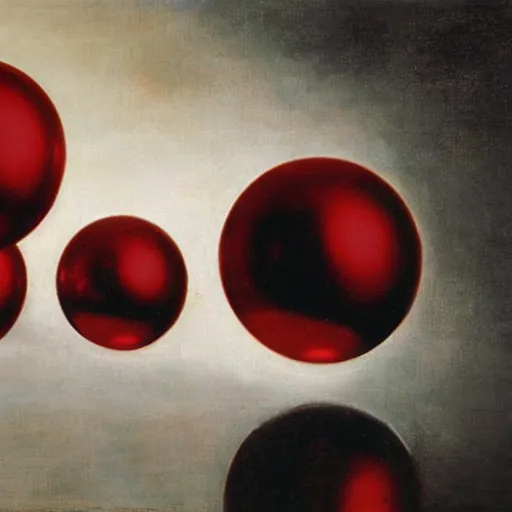 Prompt: chrome spheres on a red cube by dirck van baburen