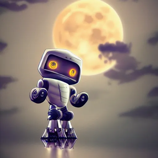 Image similar to robot pointing to the moon, trending on artstation