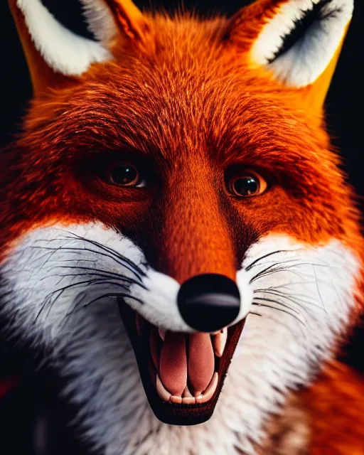 Prompt: portrait photo headshot still of a fursuit, 8 k, 8 5 mm f 1. 8, fursuit, fox