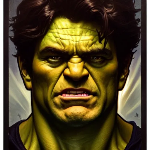 Prompt: portrait painting of the hulk, cinematic volumetric lighting f 8 aperture cinematic eastman 5 3 8 4 film photorealistic by greg rutkowski by stanley artgerm by alphonse mucha