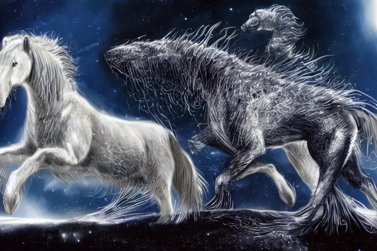 Prompt: future evolution of a polar horse,speculative evolution by dougal dixon in The Future Is Wild (2002) and Alien Planet(2005)