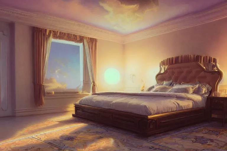 vaporwave ombre detailed luxury bed in the bedroom. | Stable Diffusion |  OpenArt