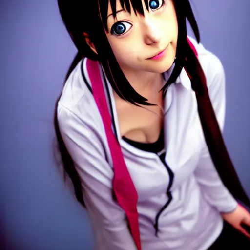 Image similar to professional portrait photograph, realistic photo of haruhi suzumiya from the melancholy of haruhi suzumiya.