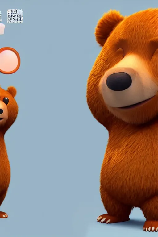 Prompt: a cute character design cgi 3 d anthropomorphic bear with soft fur and a face like yogi in the style of pixar, blender, cinema 4 d