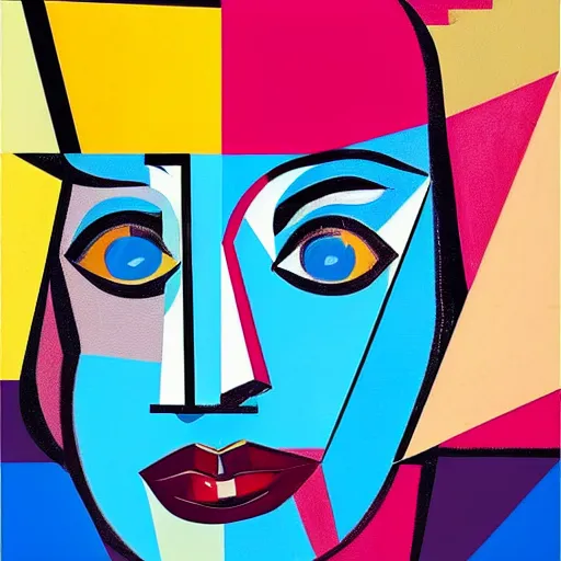 Prompt: a cubist pop art painting of a woman's face, a pop art painting by joseph stella by dahlov ipcar by victor mosquera, behance contest winner, trending on behance, geometric abstract art, cubism, pop art, glitch art, behance hd