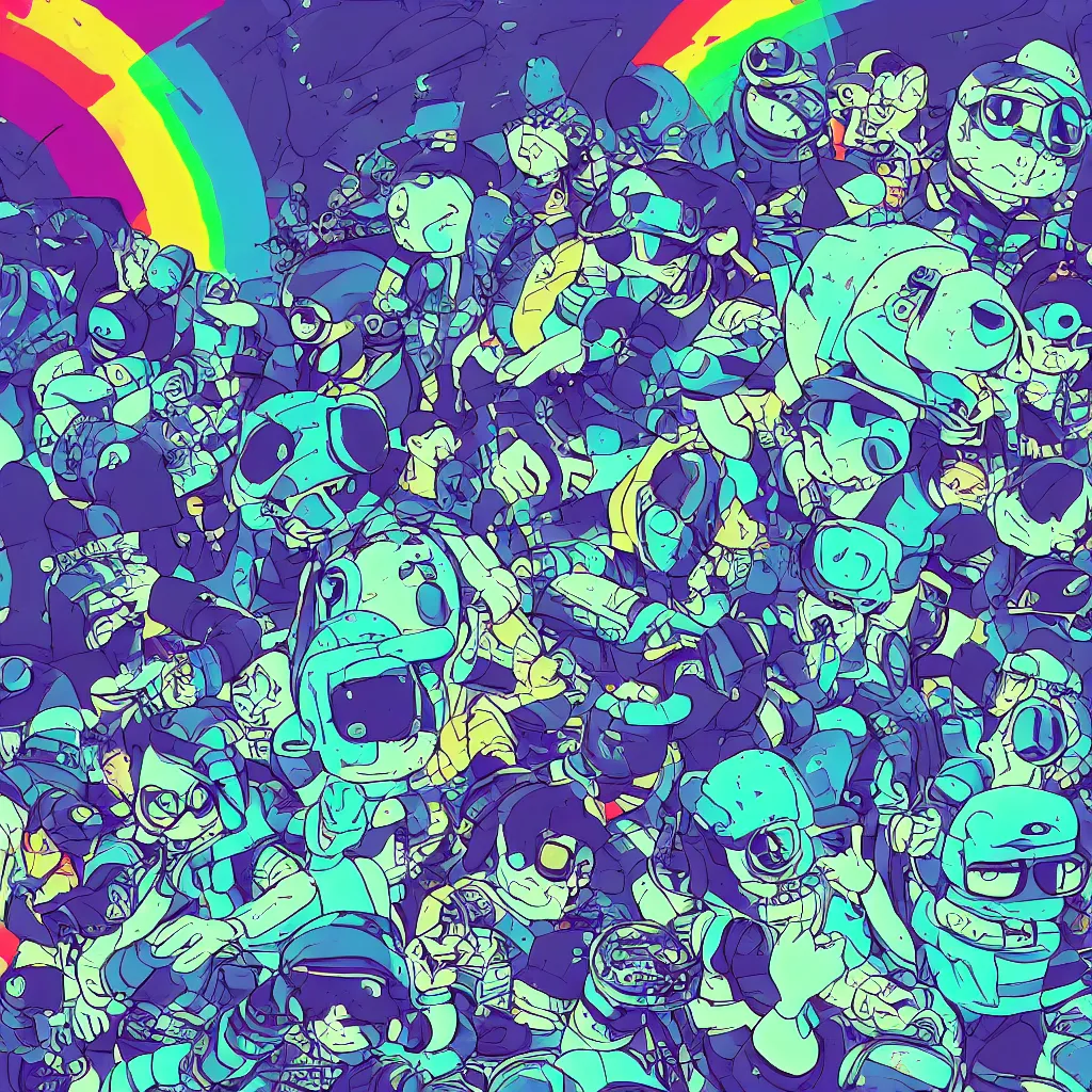 Image similar to indigo toads, ryuta ueda artwork, breakcore, jet set radio artwork, y 2 k, gloom, space, cel - shaded art style, broken rainbow, data, minimal, speakers, code, cybernetic, dark, eerie, cyber