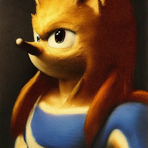 Prompt: Sonic the Hedgehog portrait by Leonardo da Vinci