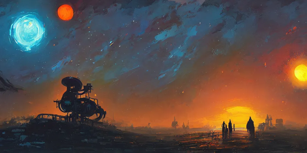 Image similar to a mysterious epic gouache painting of a steampunk planet by alena aenami in the style of romanticism art, trending on art station