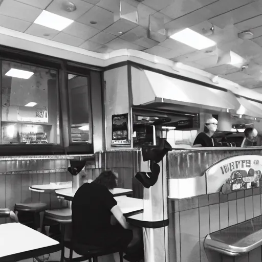 Image similar to first person perspective with arms and hands, wafflehouse