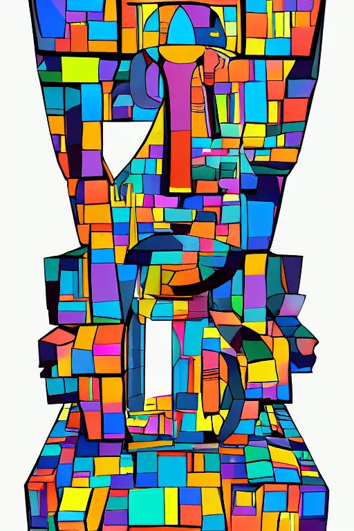 Image similar to cubist moai statue cutout digital illustration cartoon colorful beeple