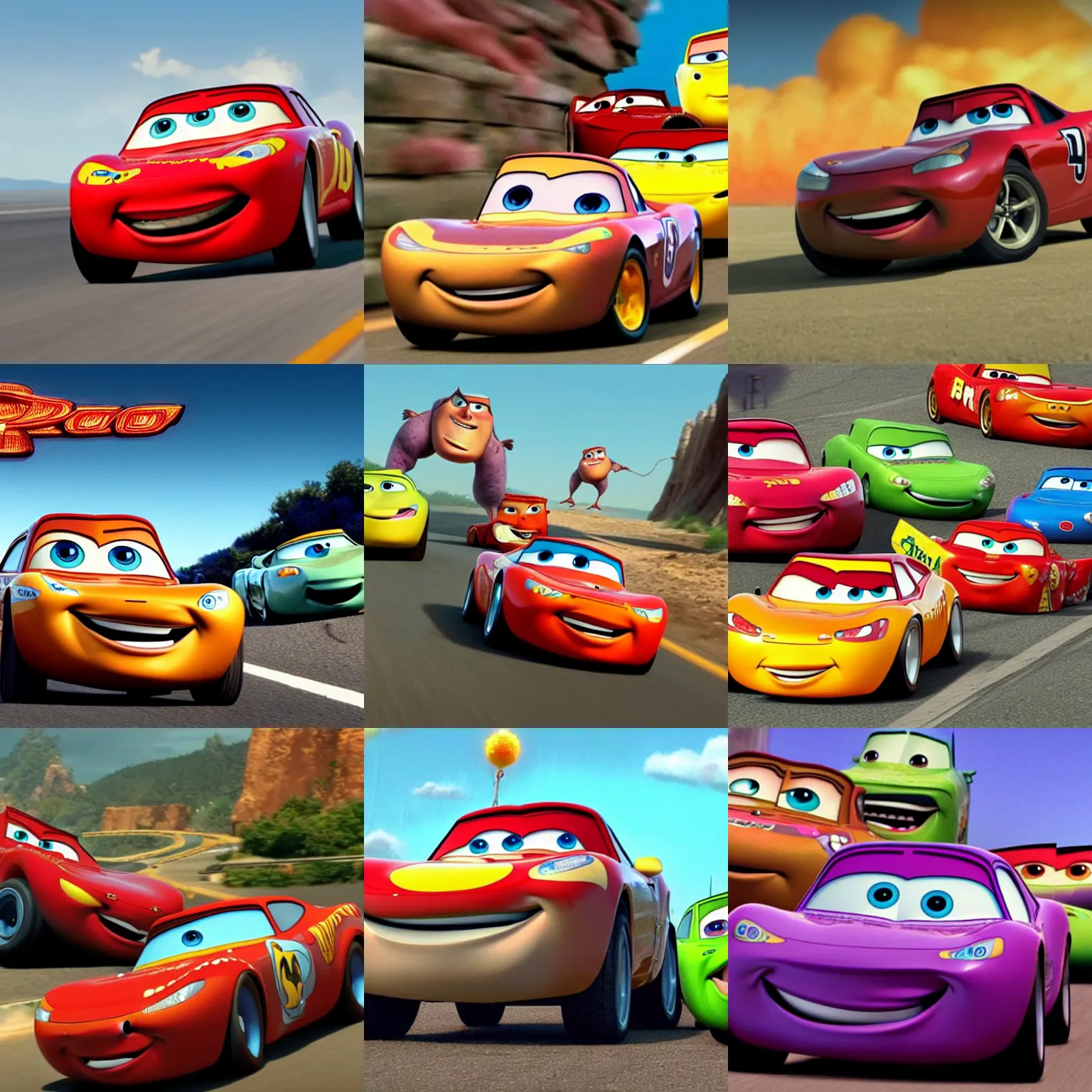 Prompt: leaked pixar screenshot of upcoming film cars 4