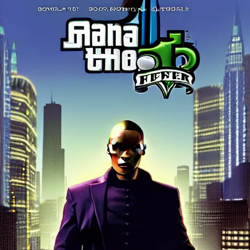 Image similar to Morpheus from the Matrix in GTA 5, cover art by Stephen Bliss, boxart, loading screen