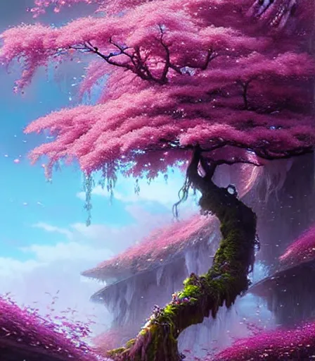 Prompt: highly detailed fantasy artwork of a sakura plum tree made with water, overgrowth, Andreas Rocha, Ferdinand Knab, Makoto Shinkai