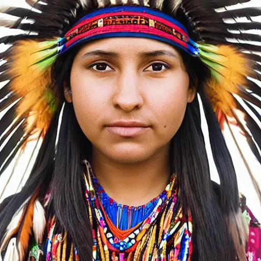 Image similar to Portrait of a young Modern Native American Woman at a mall, highly detailed, photograph, award winning,