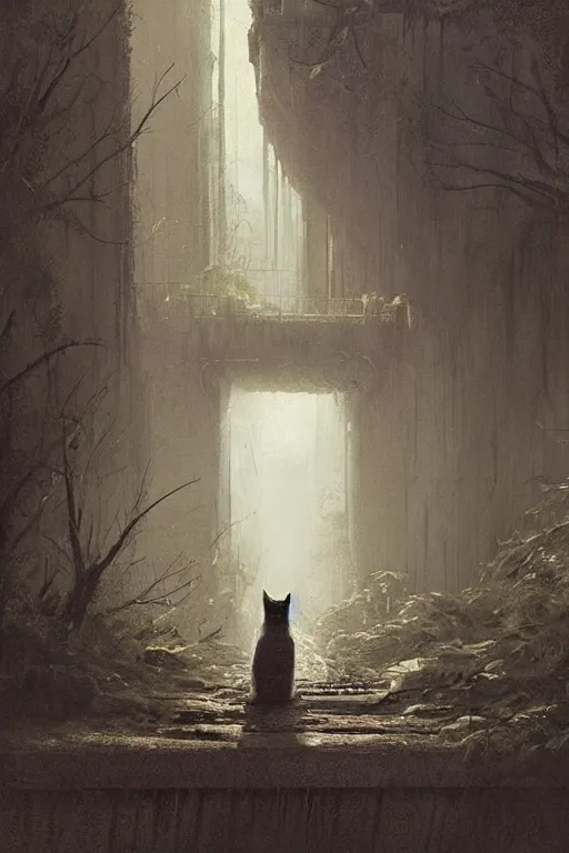 Prompt: Cat Under the bridge, horror, illustrated by Greg Rutkowski and Caspar David Friedrich., Trending on artstation, artstationHD, artstationHQ, 4k, 8k