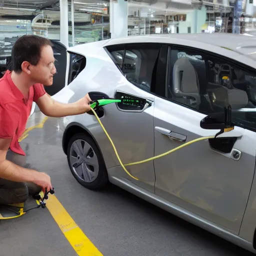 Prompt: a lion making electric cars