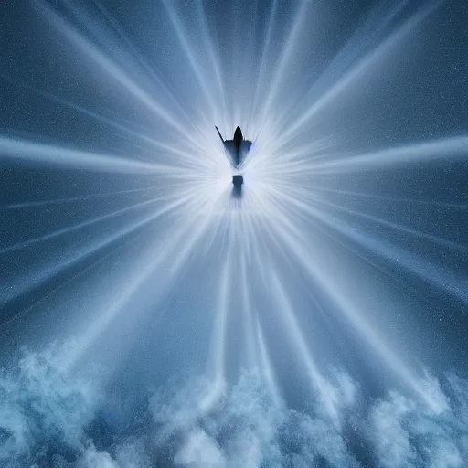 Prompt: the bird god floating in hyperspace having an eighth dimensional dream, detailed, octane render, crepuscular rays, volumetric dramatic lighting, in the style of Raffaello Ossola