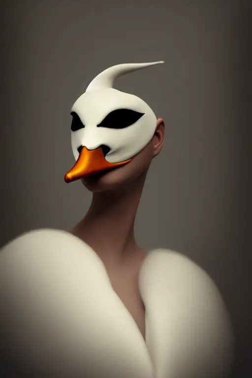 Image similar to Masked Swan, illustration, soft lighting, soft details, dark mood, painting oil on canvas by Ken Barthelmey octane render trending on artstation d&d characters, 4k, 8k, HD