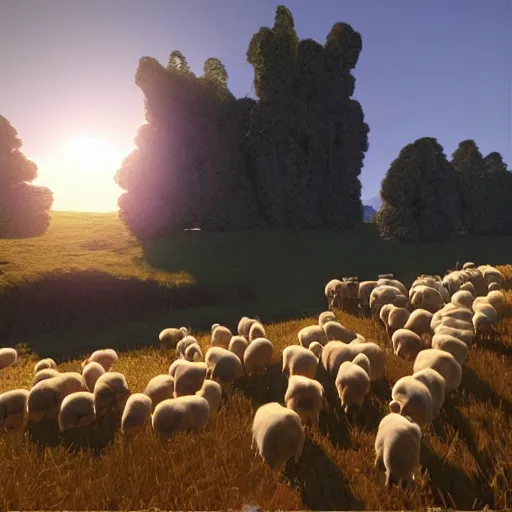 Image similar to “unreal engine sheep golden light”