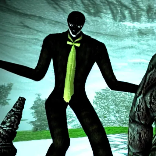 Image similar to screenshot from slender man in mortal kombat 2