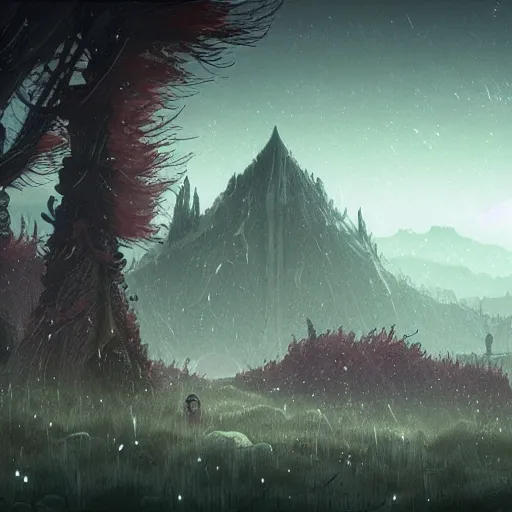 Image similar to scenery of elden ring in the style of the game gris