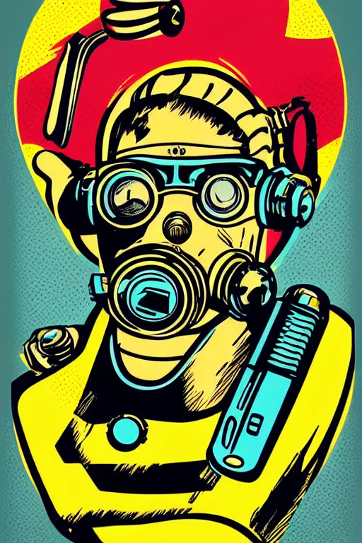 Image similar to fallout 7 6 retro futurist illustration art by butcher billy, sticker, colorful, illustration, highly detailed, simple, smooth and clean vector curves, no jagged lines, vector art, smooth andy warhol style