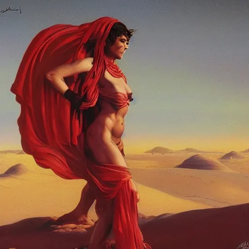 Image similar to Silk sheet desert ecstasy Bedouin under crimson azure diamond sky, in the style of Frank Frazetta, Jeff Easley, Caravaggio, extremely clear faces coherent, clear lines, 8K revolution