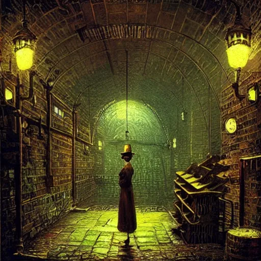 Image similar to beautiful matte steampunk cellar pipe dreams by john atkinson grimshaw