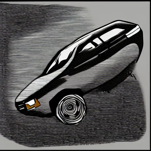 Prompt: a car flying off a cliff, in the style of scanner darkly, cell shaded