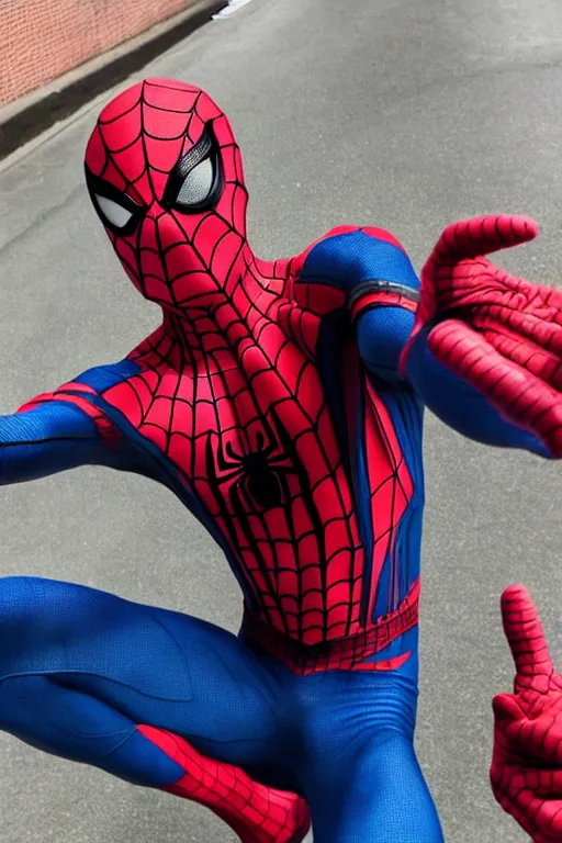 Prompt: spider - man taking a selfie