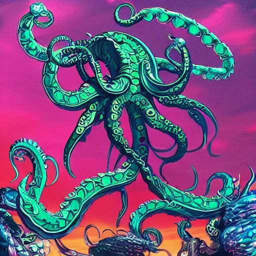 Image similar to kraken arm rising out of the ocean, d & d style, trending on artstation, colorful, intricate, art by kev chan